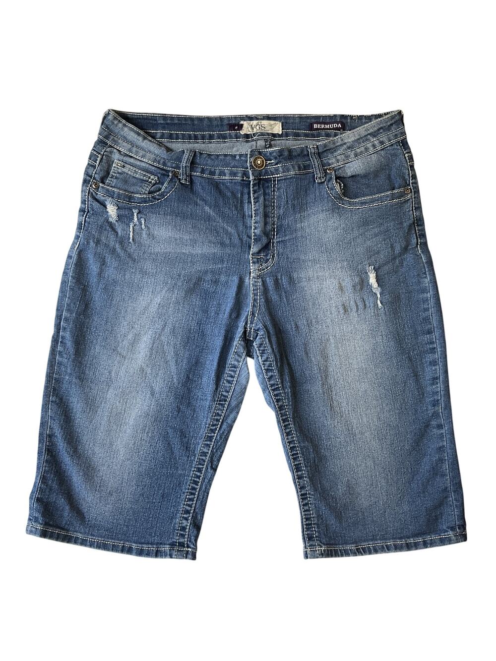 VGS Women Shorts 14 Blue Denim Back Pockets Embroidery Bermuda Distressed 12”